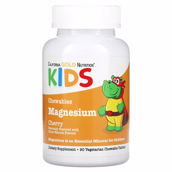 California Gold Nutrition, Chewable Magnesium for Children, Cherry, 90 Vegetarian Tablets (50 mg per Tablet)