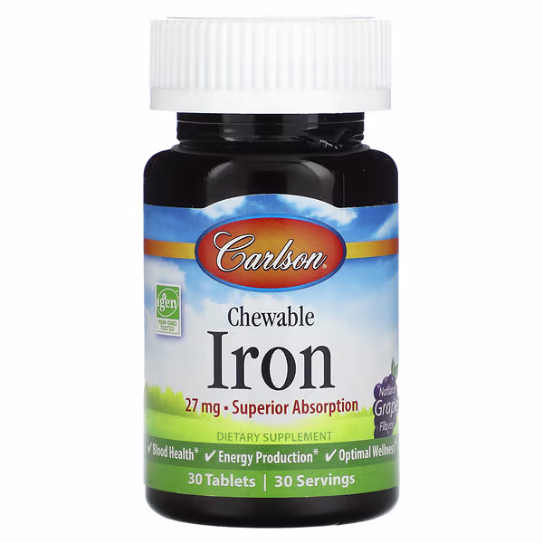 Carlson, Chewable Iron, Natural Grape, 27 mg, 30 Tablets