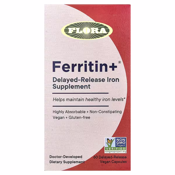 Flora, Ferritin +®, 60 Delayed-Release Vegan Capsules (20 mg per Capsule)