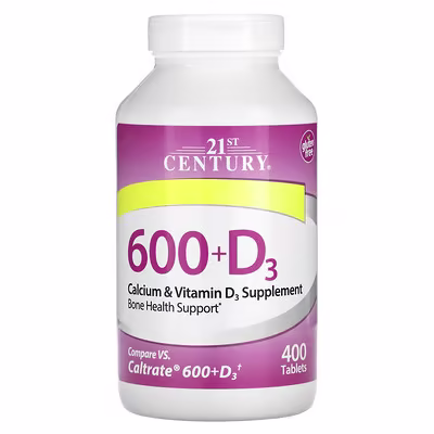 21st Century, 600+D3, Calcium &amp Vitamin D3 Supplement, 400 Tablets