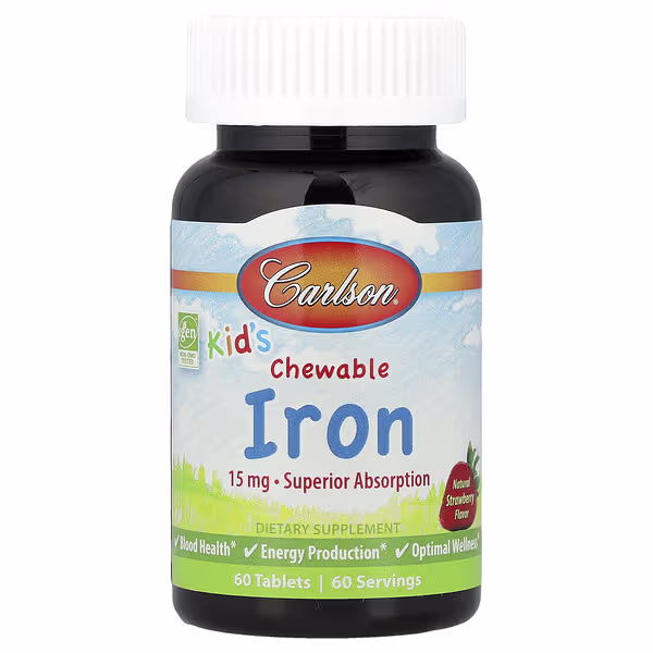 Carlson, Kid's, Chewable Iron, Natural Strawberry, 15 mg, 60 Tablets