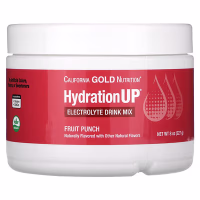 California Gold Nutrition, Beverages, HydrationUP®, Electrolyte Drink Mix with Calcium, Potassium, Vitamin C, and Vitamin E, Fruit Punch, 8 oz (227 g)