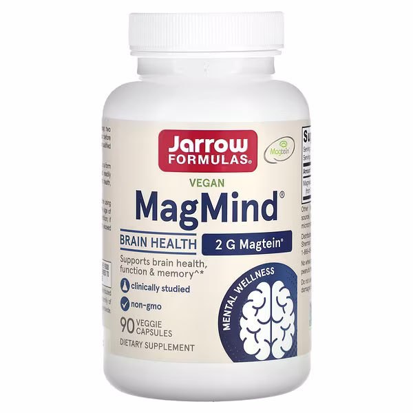 Jarrow Formulas, Vegan MagMind®, Brain Health, 90 Veggie Capsules (48 mg per Capsule)