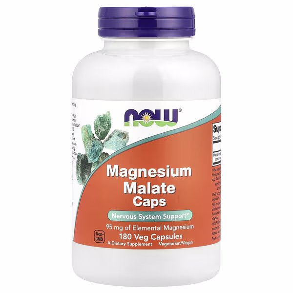 NOW Foods, Magnesium Malate Caps, 95 mg, 180 Veg Capsules