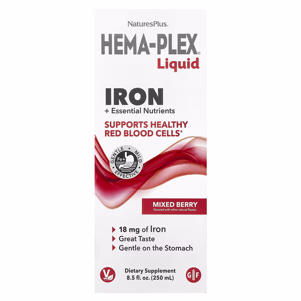 NaturesPlus, Hema-Plex® Liquid, Iron + Essential Nutrients, Mixed Berry, 250 ml