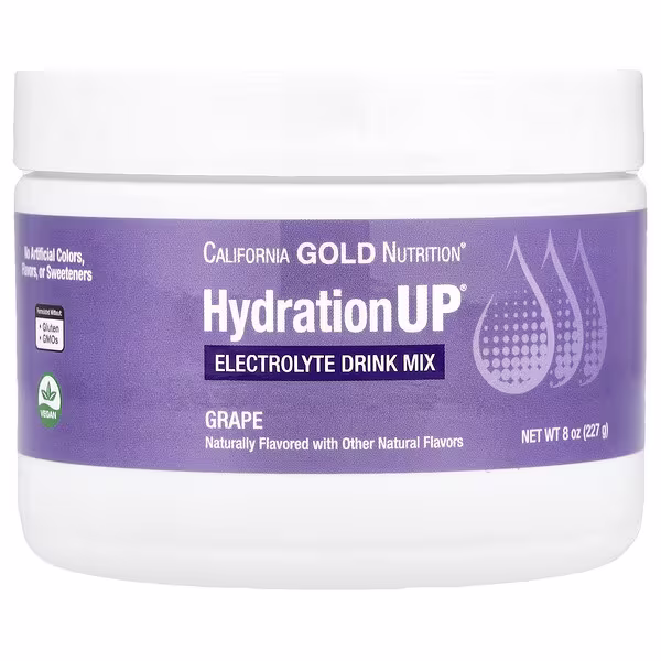 California Gold Nutrition, HydrationUP®, Electrolyte Drink Mix with Calcium, Potassium, Vitamin C, and Vitamin E, Grape, 8 oz (227 g)