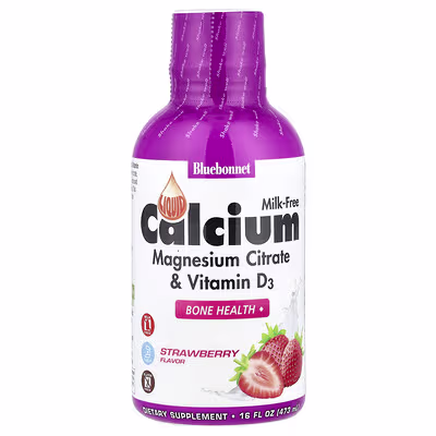 Bluebonnet Nutrition, Liquid Calcium, Magnesium Citrate &amp Vitamin D3, Strawberry, 473 ml
