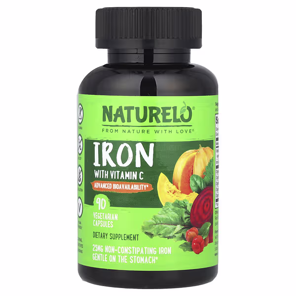 NATURELO, Iron With Vitamin C, 90 Vegetarian Capsules