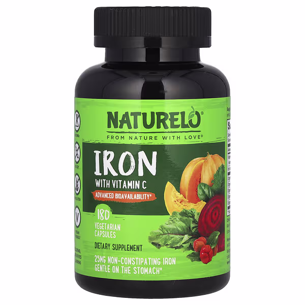 NATURELO, Iron with Vitamin C, 180 Vegetarian Capsules