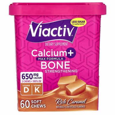 Viactiv, Calcium + Bone Strengthening, Max Formula, Rich Caramel, 60 Soft Chews