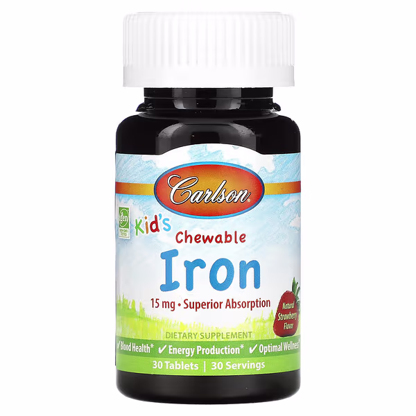 Carlson, Kid's Chewable Iron, Strawberry, 15 mg, 30 Tablets