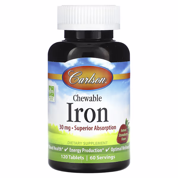 Carlson, Chewable Iron, Natural Strawberry, 120 Tablets (15 mg per Tablet)