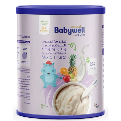 Babywell Baby Cereal Wheat, Mix 5 Fruits 1000g