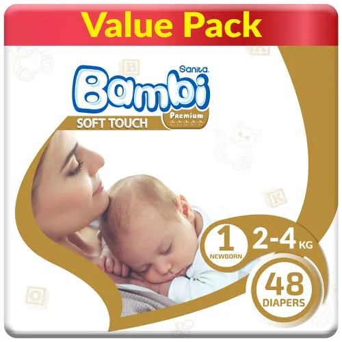 Bambi Size 1, Value Pack 48 Diapers New