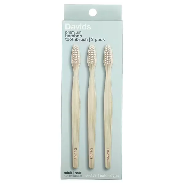 Davids, Premium Bamboo Toothbrush, Soft, Adult, 3 Toothbrushes
