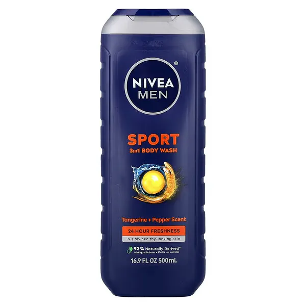 Nivea, Men, Sport 3 in 1 Body Wash, Tangerine + Pepper, 16.9 fl oz (500 ml)