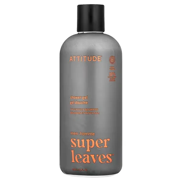 ATTITUDE, Super Leaves™, Shower Gel, For Men, Patchouli & Bourbon, 14 fl oz (415 ml)