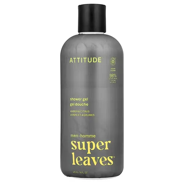 ATTITUDE Super Leaves™ Men’s Shower Gel Amber & Citrus, EWG Verified®, 415 ml