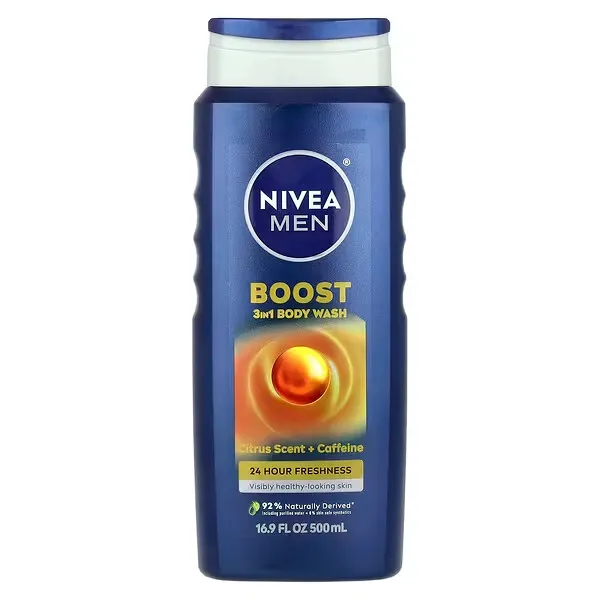 Nivea Men, Boost 3-In-1 Body Wash, Citrus Scent + Caffeine, 500 ml