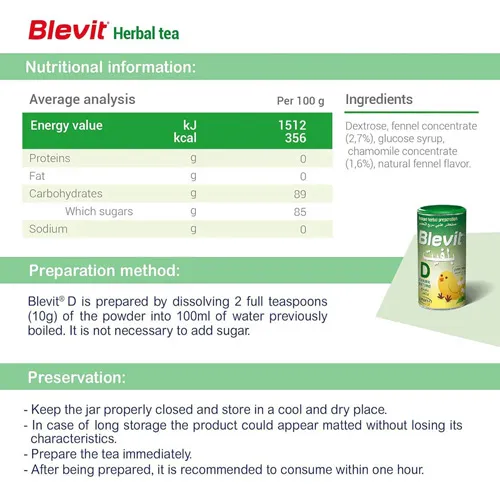 Blevit Instant Baby Tea, Chamomile & Fennel, Gluten Free, 200g - Image 4