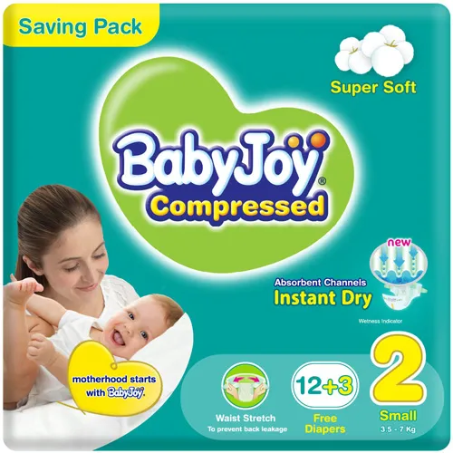 Compressed Diamond Pad Diaper Saving Pack Small by Babyjoy Size 2, 15 Count Up To 7 Kg