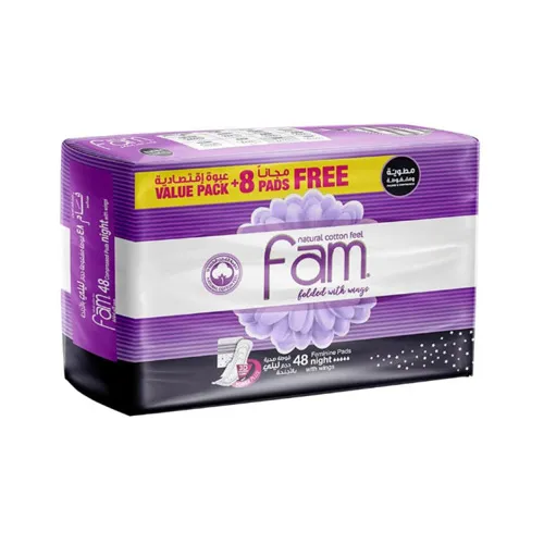 Fam Compressed And Folded Night Feminine Pads,Maxi Thick,48 pcs