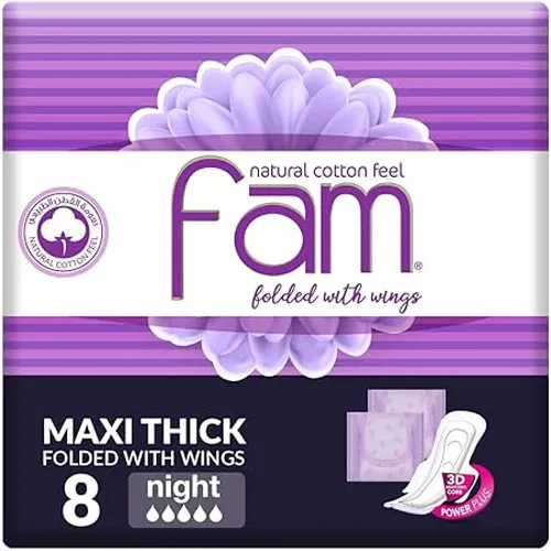 Fam Compressed And Folded Night Feminine Pads,Maxi Thick,8 pcs