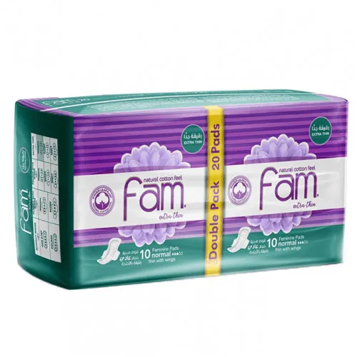 Fam Natural Cotton Feel Feminine Pads,Normal extra thin,20 pcs