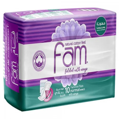 Fam Natural Cotton Feel Feminine Pads,Normal,10 pcs