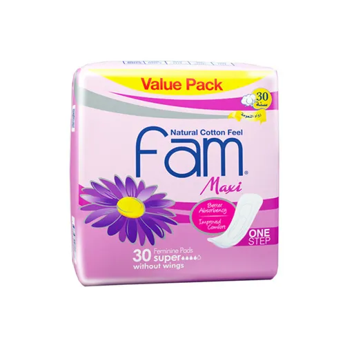 Fam Natural Cotton Feel without wings Feminine Pads, maxi,30 pcs