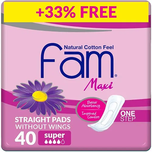 Fam Natural Cotton Feel without wings Feminine Pads,Super maxi,40 pcs