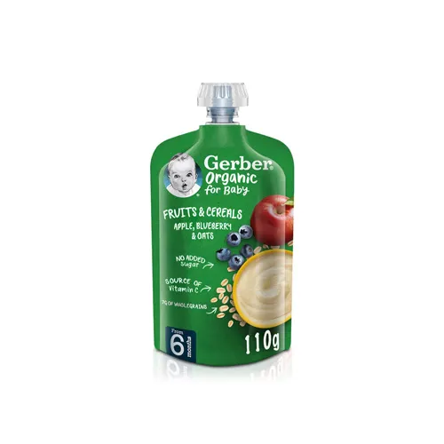 Gerber Organic Nutritious Puree Apple, Berry & Oats, 110g