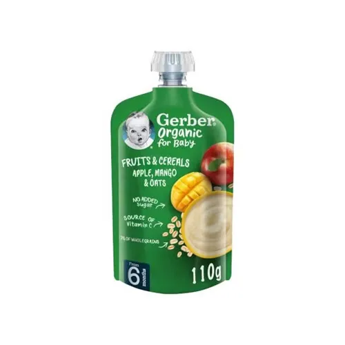 Gerber Organic Nutritious Puree Apple, Mango & Oats, 110g