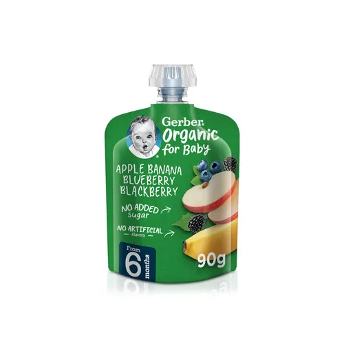 Gerber Organic Nutritious Puree Apples, bananas, blueberries, blackberries , 90g