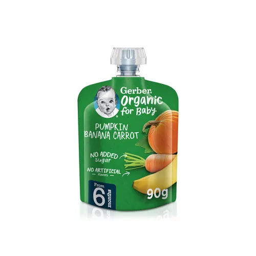 Gerber Organic Nutritious Puree Pumpkin, Banana & Carrot, 90g