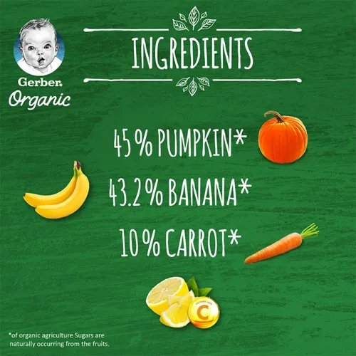 Gerber Organic Nutritious Puree Pumpkin, Banana & Carrot, 90g - Image 3
