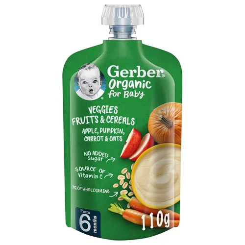 Gerber Organic Nutritious Puree Pumpkin Carrot & Oats, 110g