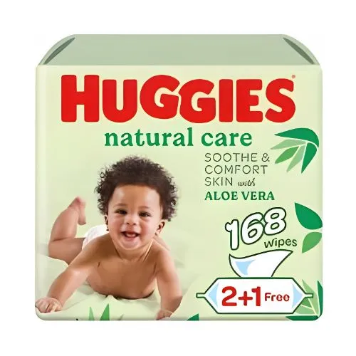Huggie Natural care Baby Wipes with Aloe Vera, 56 Wipes (2+1 Offer)