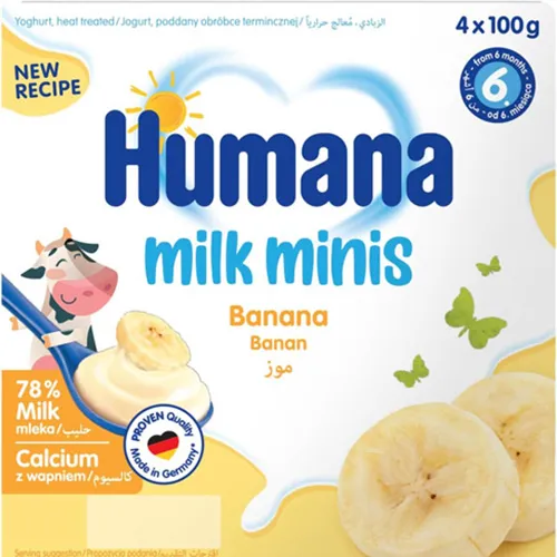 Humana Minis Milk, Banana Yogurt, 4 x 100g