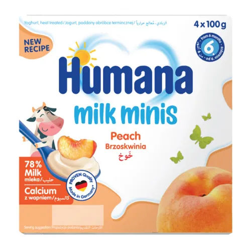 Humana Minis Milk, peach Yogurt, 4 x 100g