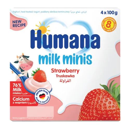 Humana Minis Milk, strawberry Yogurt, 4 x 100g