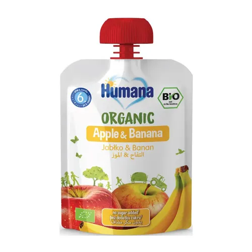 Humana Organic Fruit Puree Apple & Banana, 90g