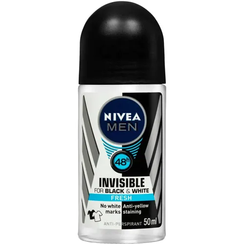 Nivea Antiperspirant Roll-On, Invisible Black and  White Fresh for Men, 50 ml