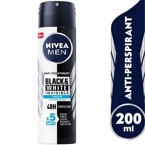Nivea Antiperspirant Spray Invisible Black and White Fresh for Men, 200 ml