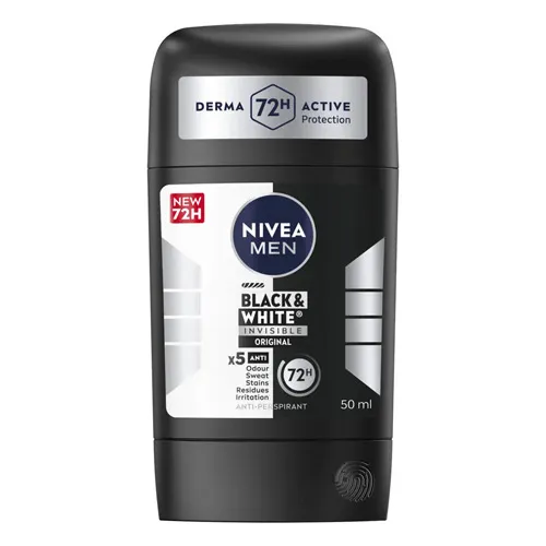 Nivea Antiperspirant Stick Invisible Black and White Original for Men, 50 ml
