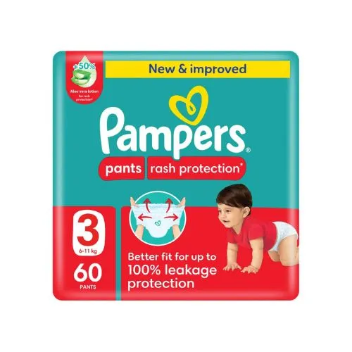 Pampers Rash Protection Diaper Pants With Aloe Vera Cream, Size 3, 60 pcs
