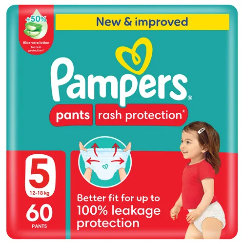 Pampers Rash Protection Diaper Pants With Aloe Vera Cream, Size 5, 60 pcs