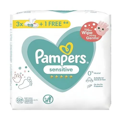 Pampers Sensitive Protect Baby Wipes, Zero Alcohol and Perfume, 56 Wipes (3+1 Offer)