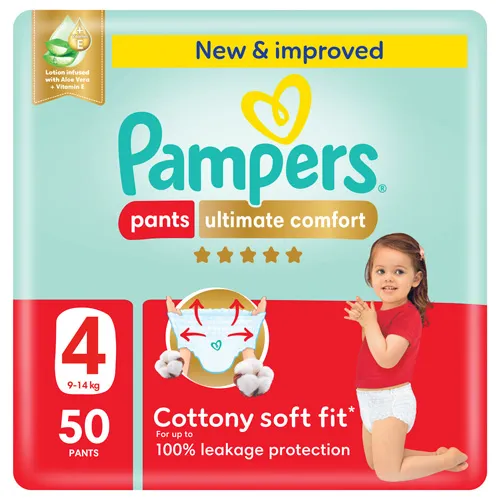 Pampers Ultimate Comfort Diaper Pants with Aloe Vera Cream, Size 4, 50 pcs