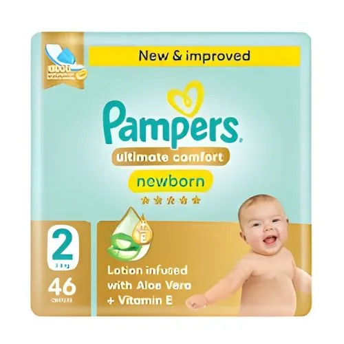 Pampers Ultimate Comfort Diapers with Aloe Vera Cream, Size 2, 46 pcs
